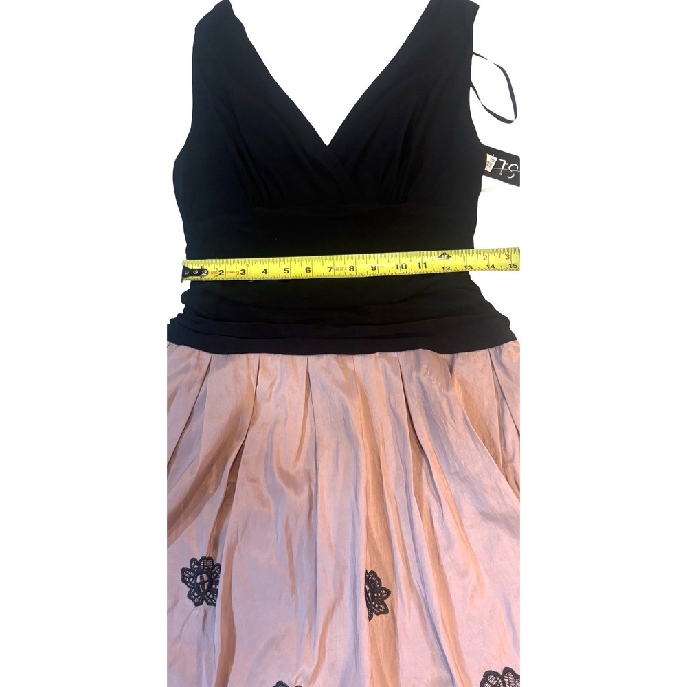 S.L. Fashions Women Black Mauve Lace Hem Ruched V-Neck Cocktail Dress New - Picture 5 of 10